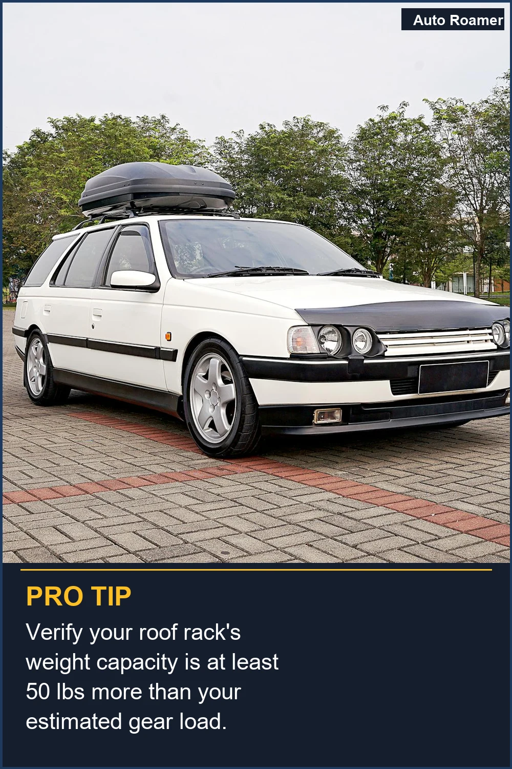 Verify your roof rack's weight capacity is at least 50 lbs more than your estimated gear load.