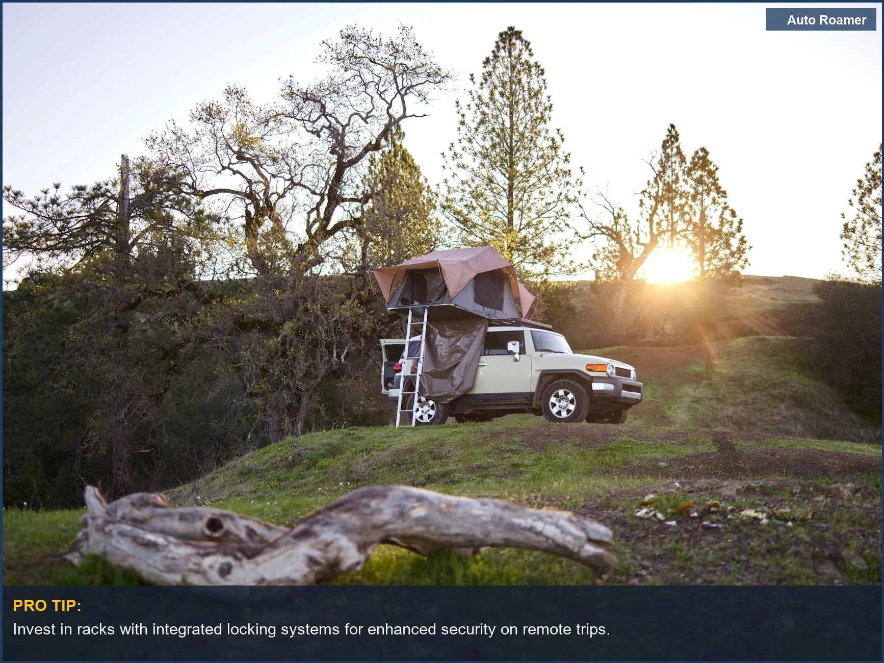Wilderness camping with a rooftop tent on an SUV, illustrating premium SUV camping roof rack solutions.