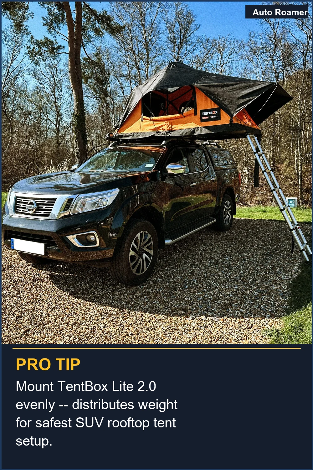 Mount TentBox Lite 2.0 evenly -- distributes weight for safest SUV rooftop tent setup.