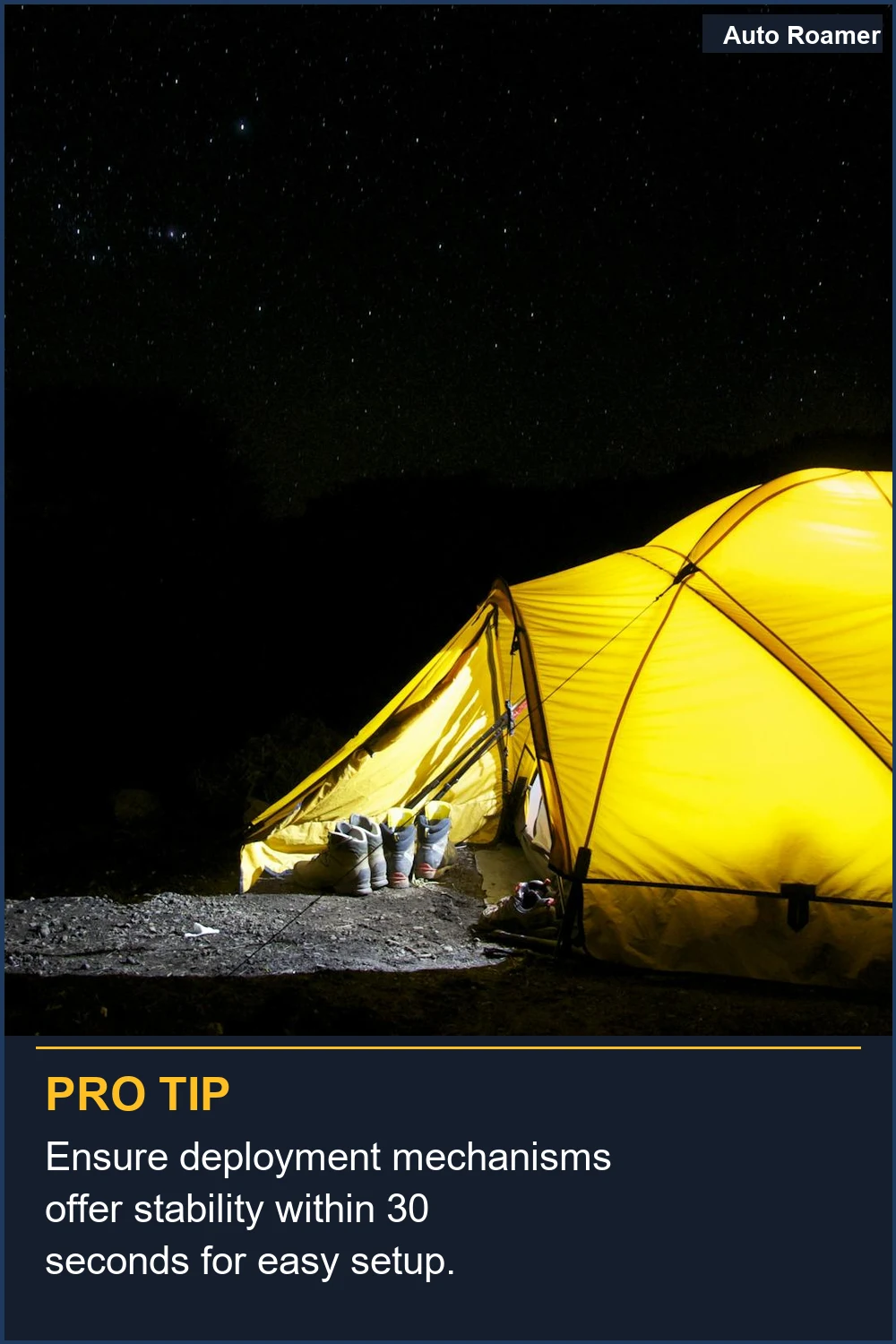 Ensure deployment mechanisms offer stability within 30 seconds for easy setup.