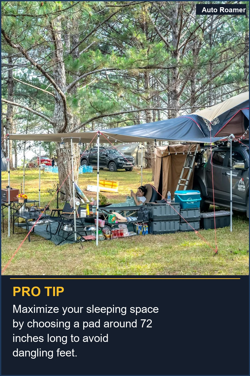 Maximize your sleeping space by choosing a pad around 72 inches long to avoid dangling feet.