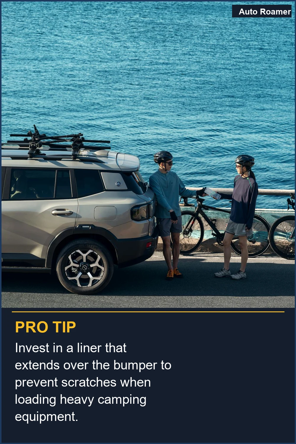 Invest in a liner that extends over the bumper to prevent scratches when loading heavy camping equipment.