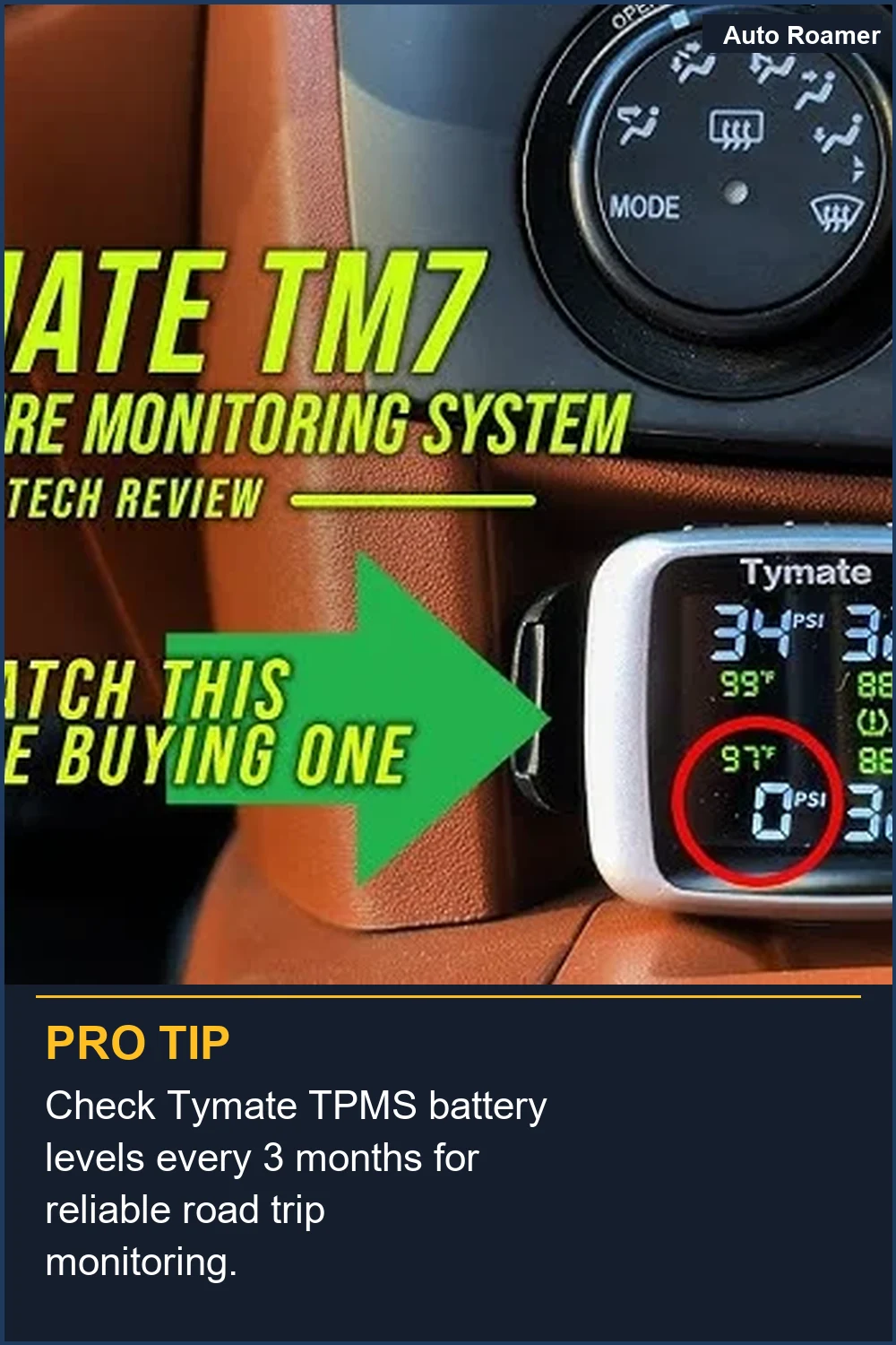 Check Tymate TPMS battery levels every 3 months for reliable road trip monitoring.