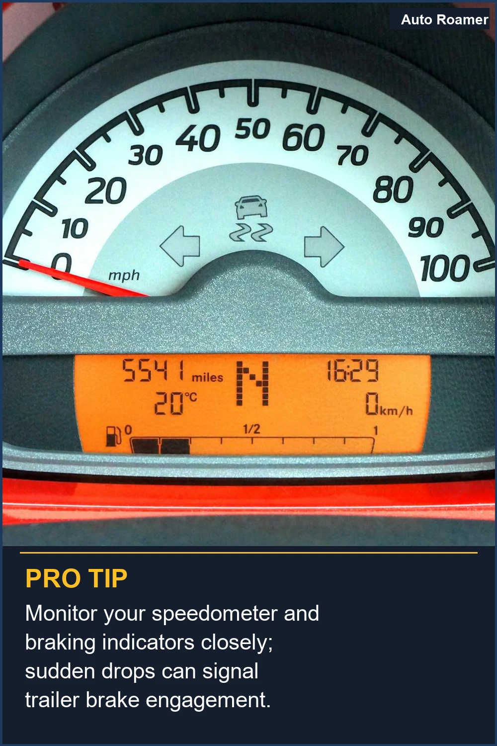 Monitor your speedometer and braking indicators closely; sudden drops can signal trailer brake engagement.