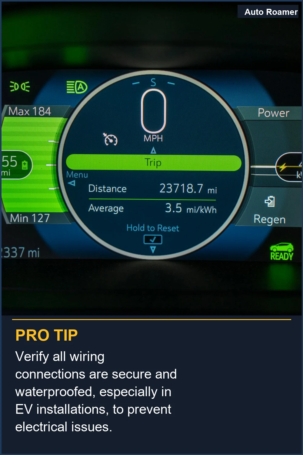 Verify all wiring connections are secure and waterproofed, especially in EV installations, to prevent electrical issues.