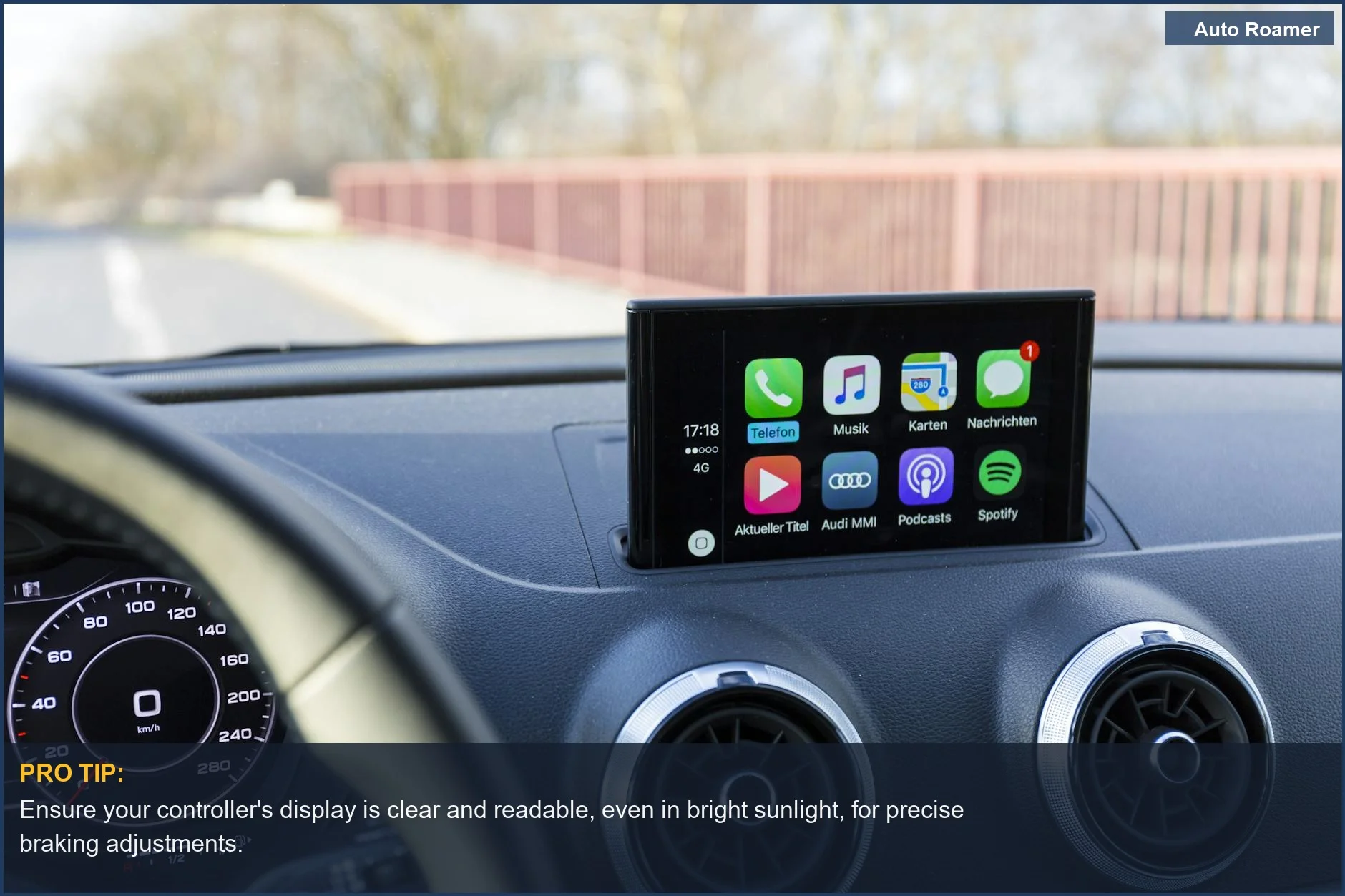 Modern luxury car dashboard displaying digital navigation for optimal trailer towing setup.
