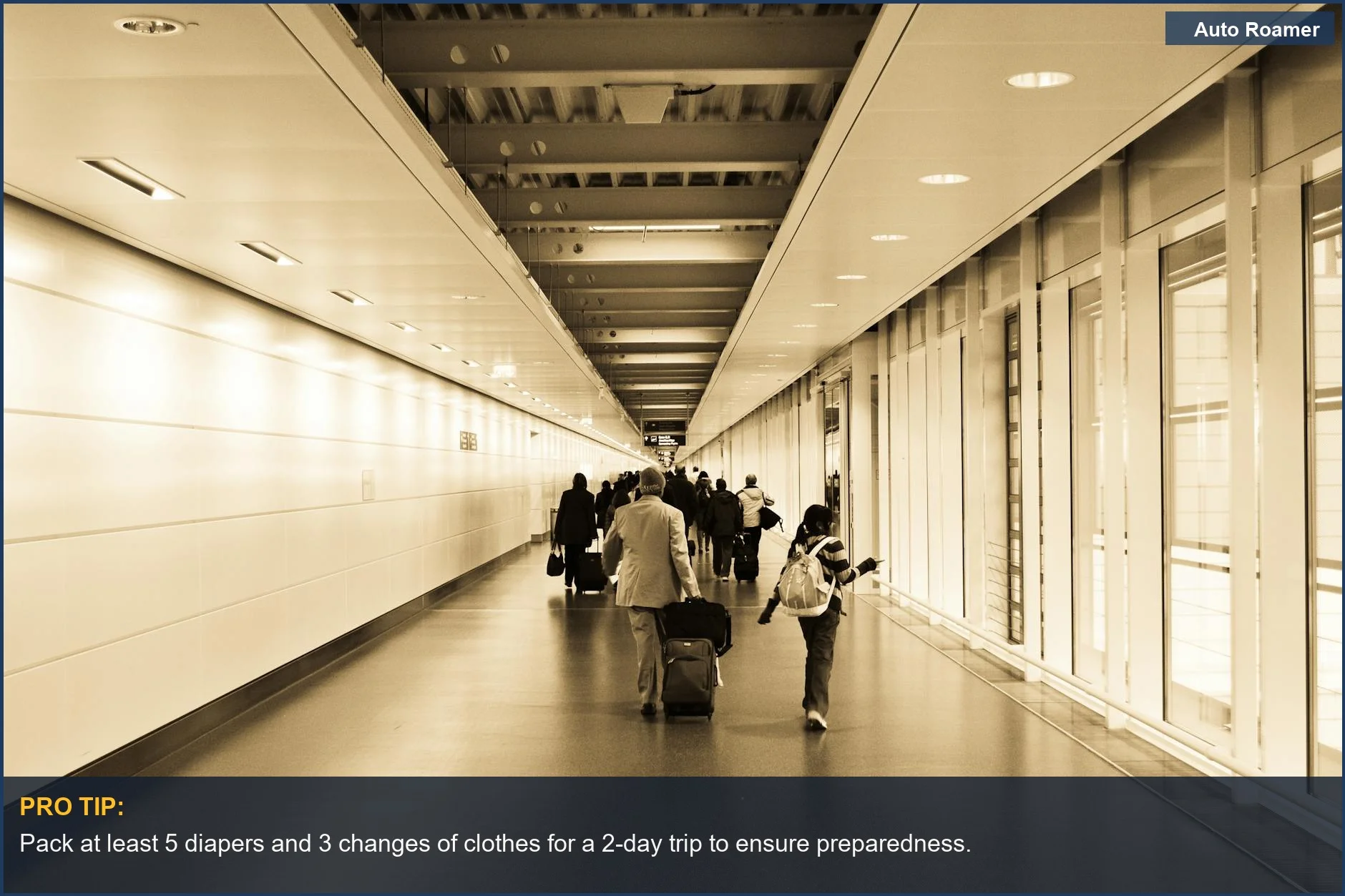 Travelers with luggage in an airport hallway, showcasing the importance of choosing the best travel bags for babies.