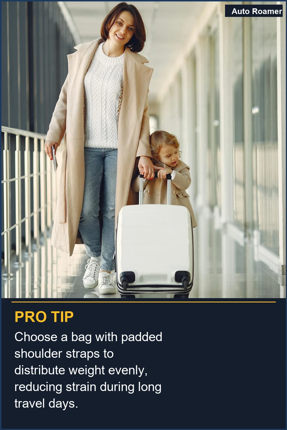 Choose a bag with padded shoulder straps to distribute weight evenly, reducing strain during long travel days.