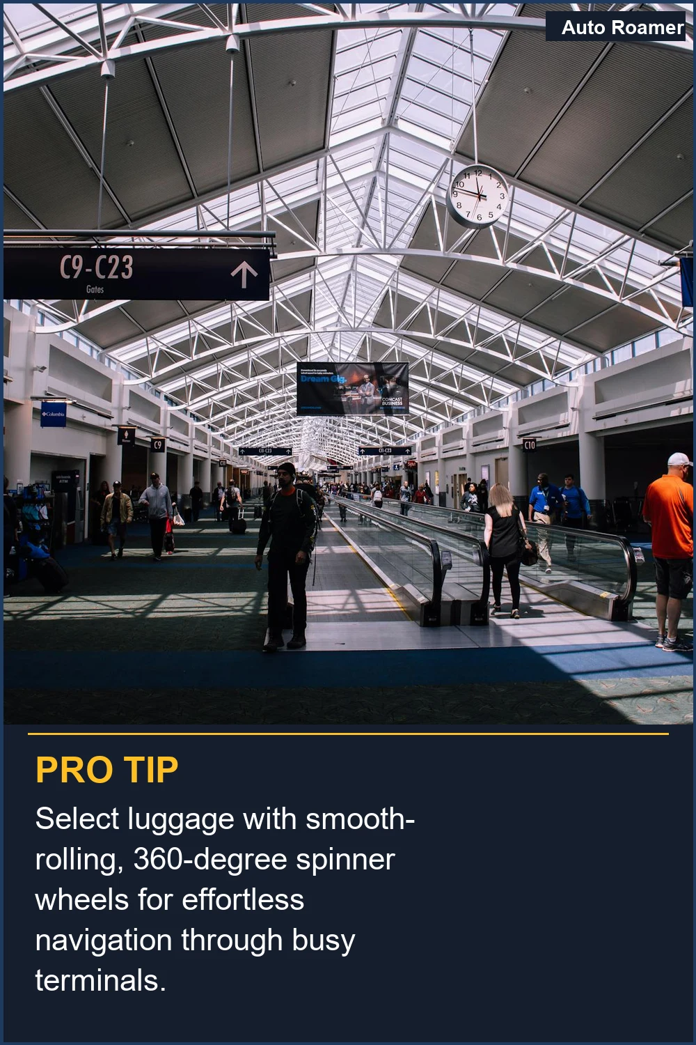 Select luggage with smooth-rolling, 360-degree spinner wheels for effortless navigation through busy terminals.