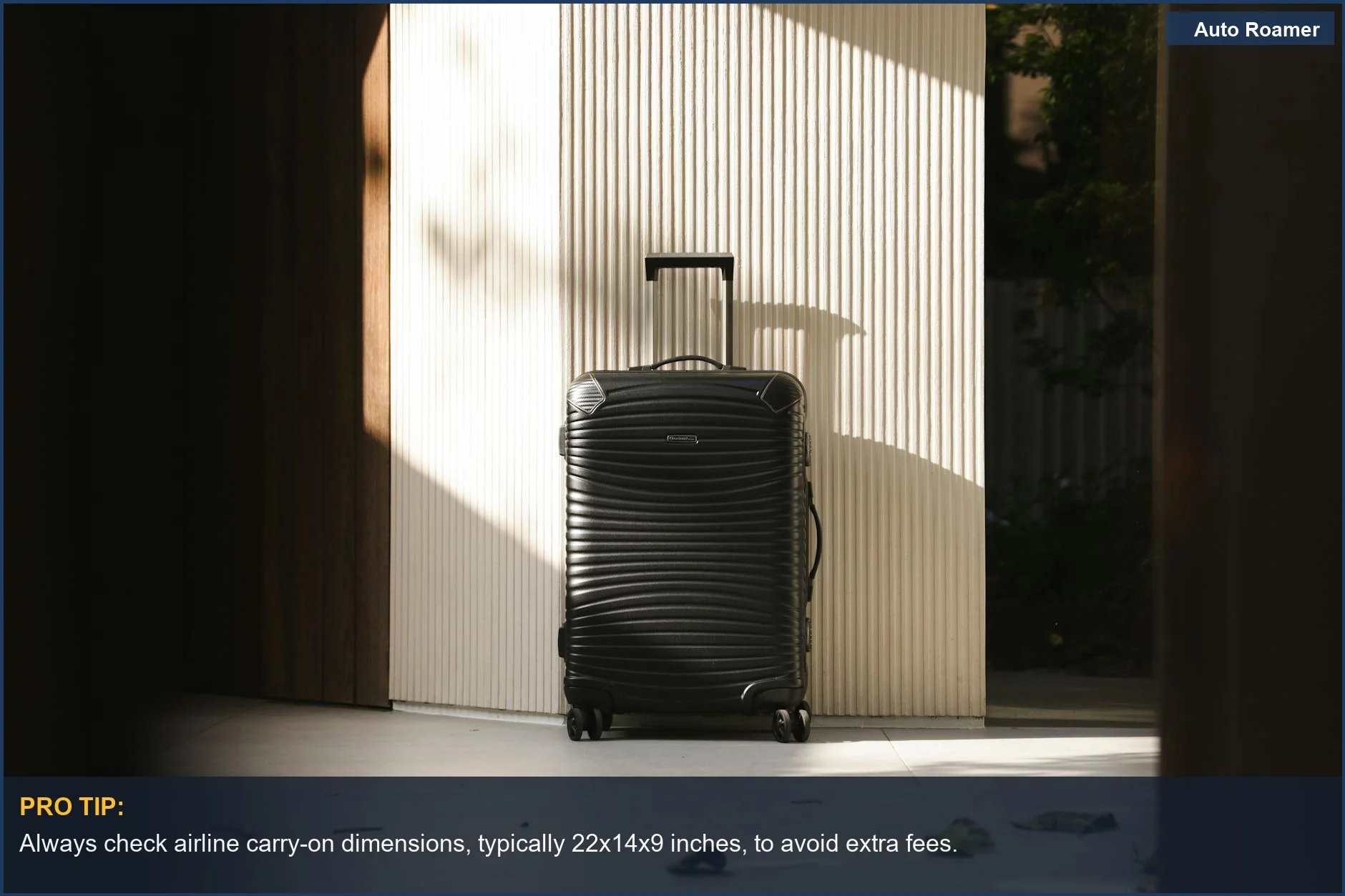 Sleek black suitcase in a sunlit hallway, representing versatile travel gear for infants.
