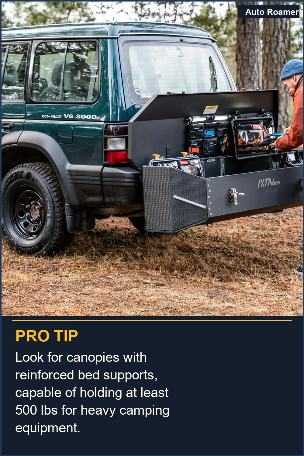 Look for canopies with reinforced bed supports, capable of holding at least 500 lbs for heavy camping equipment.