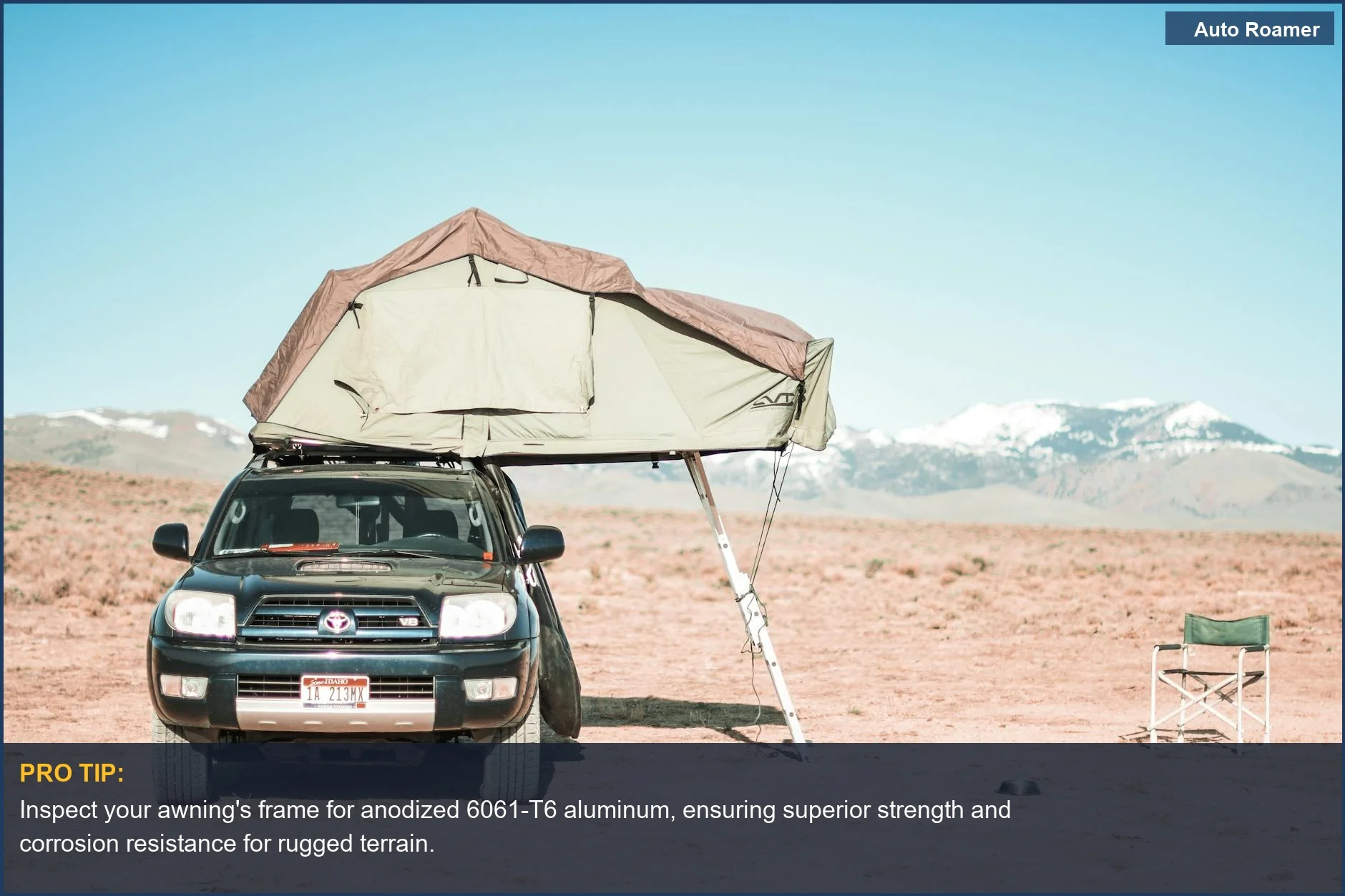 Explore the desert with a rugged SUV and rooftop tent, featuring a top-rated vehicle mounted awning for overlanding.