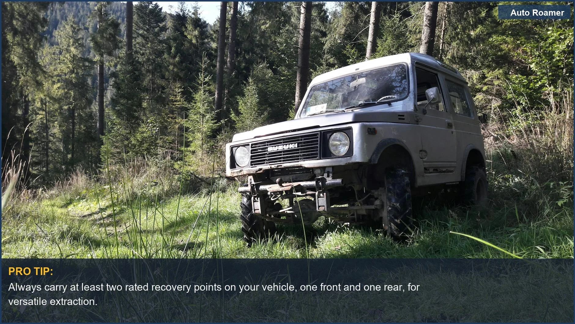 Adventure-ready 4x4 parked in a vibrant green forest, highlighting the importance of a reliable overland recovery setup.