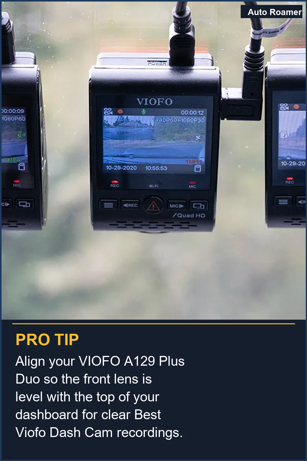 Align your VIOFO A129 Plus Duo so the front lens is level with the top of your dashboard for clear Best Viofo Dash Cam recordings.