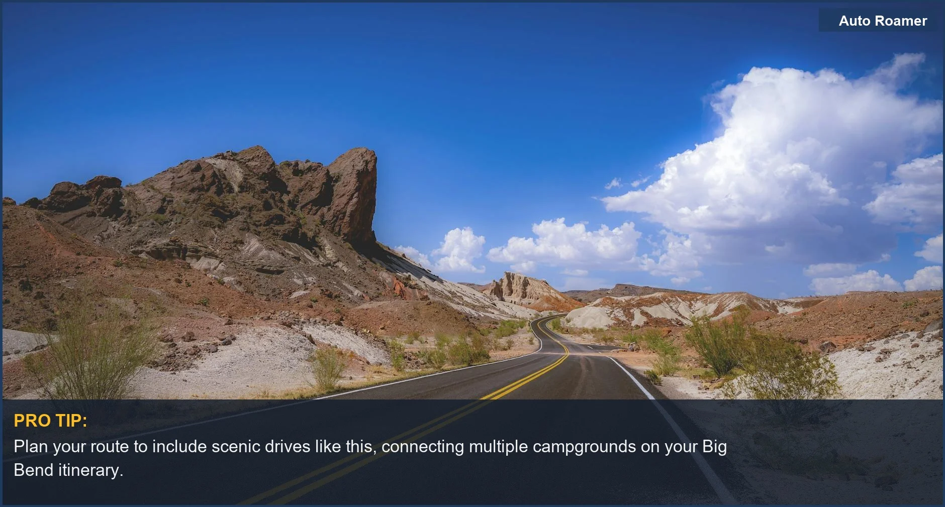 Winding road through Big Bend National Park, ideal for exploring campgrounds on your car camping loop itinerary.