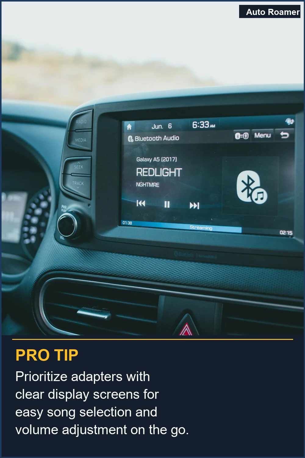 Prioriza los adaptadores con pantallas de visualización claras para facilitar la selección de canciones y el ajuste del volumen sobre la marcha.