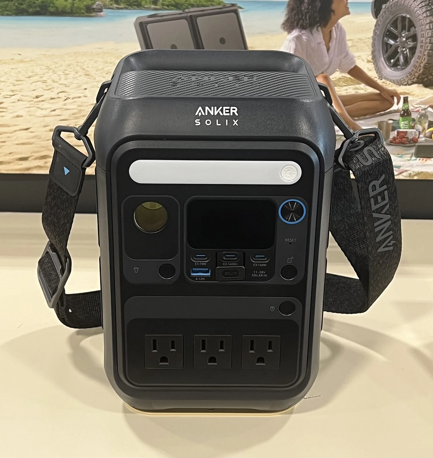 An Anker SOLIX portable power station, the mid-size battery unit this comparison weighs against the Bluetti AC180 for car camping.