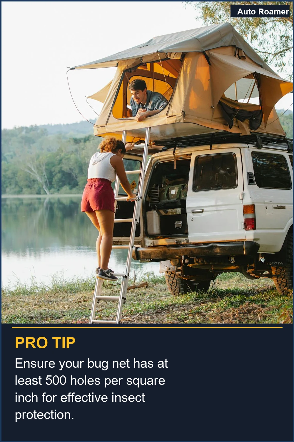 Ensure your bug net has at least 500 holes per square inch for effective insect protection.