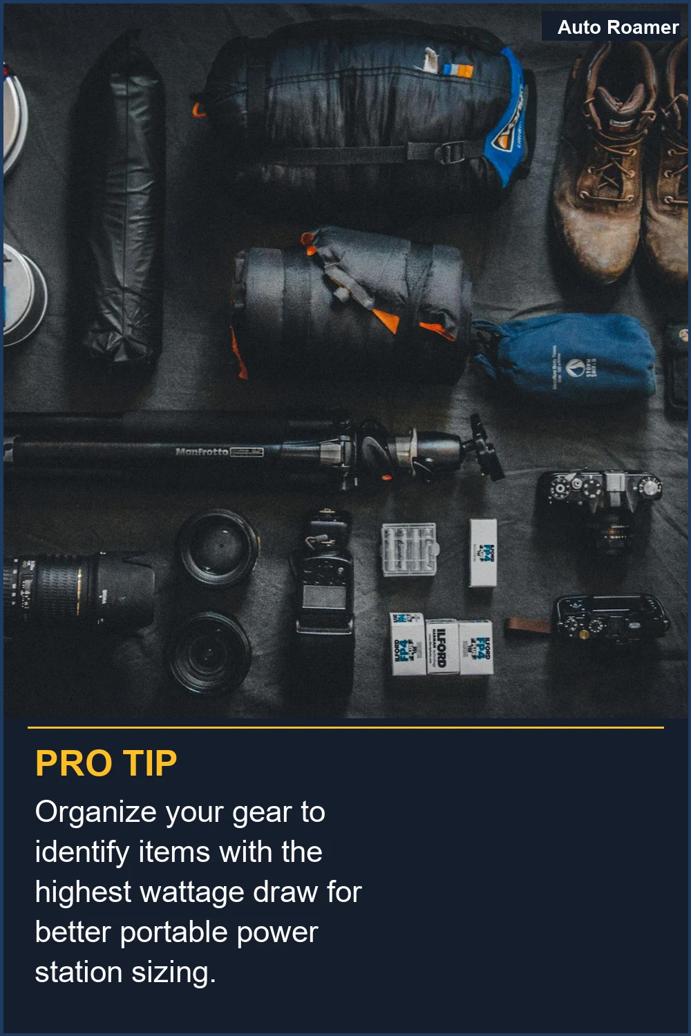 Organize your gear to identify items with the highest wattage draw for better portable power station sizing.