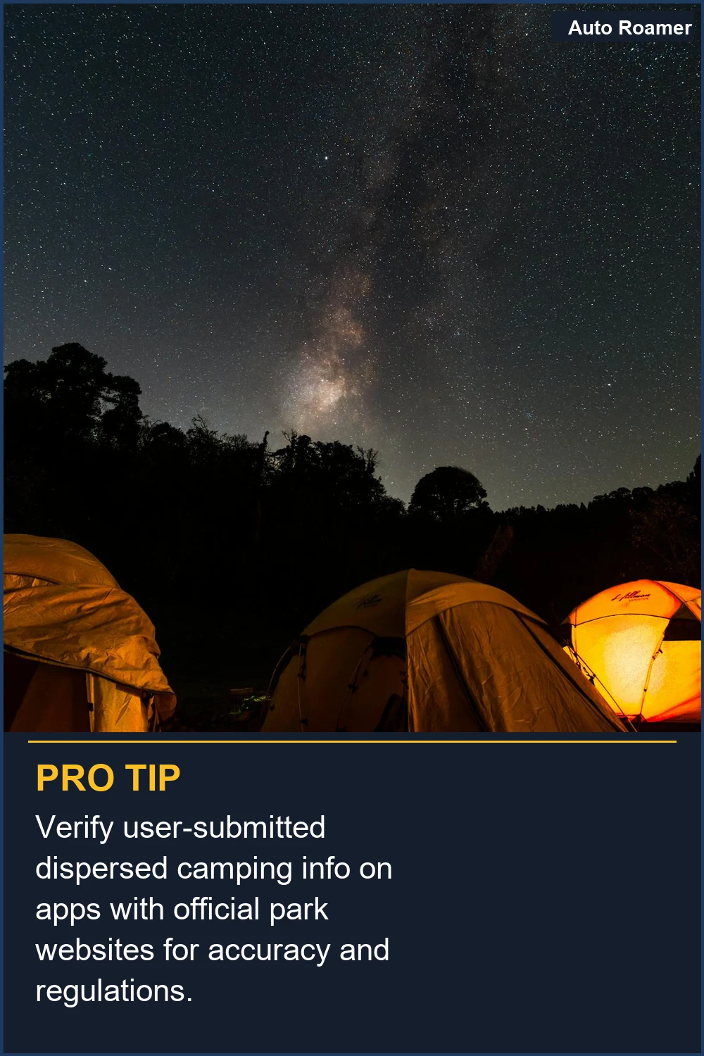 Verify user-submitted dispersed camping info on apps with official park websites for accuracy and regulations.