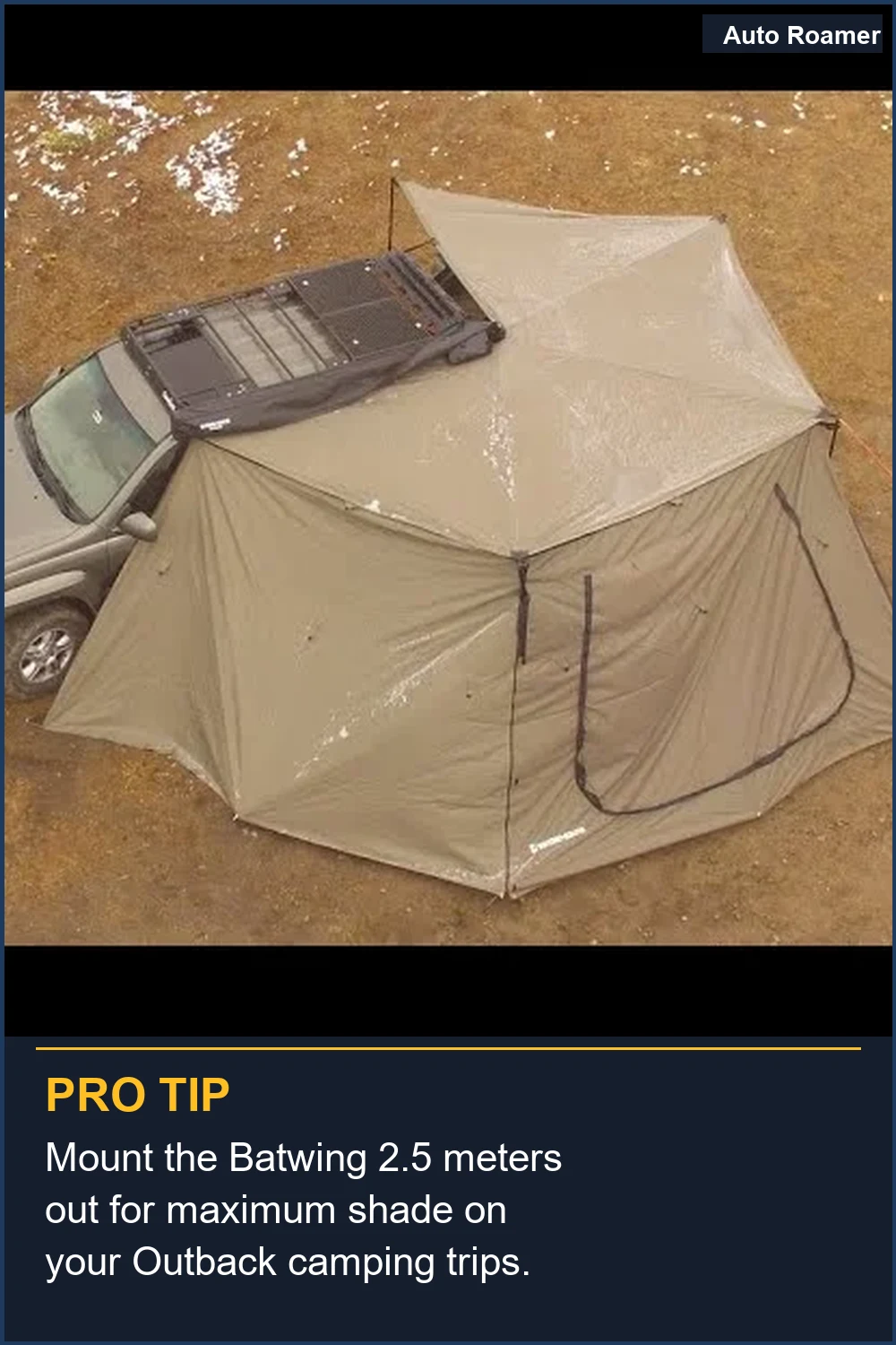 Mount the Batwing 2.5 meters out for maximum shade on your Outback camping trips.