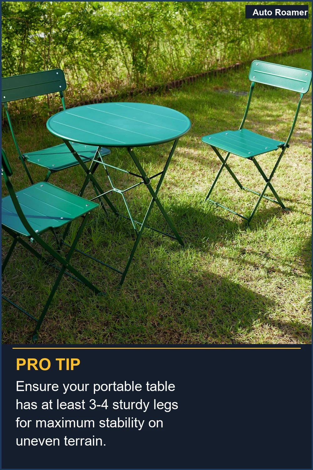 Ensure your portable table has at least 3-4 sturdy legs for maximum stability on uneven terrain.