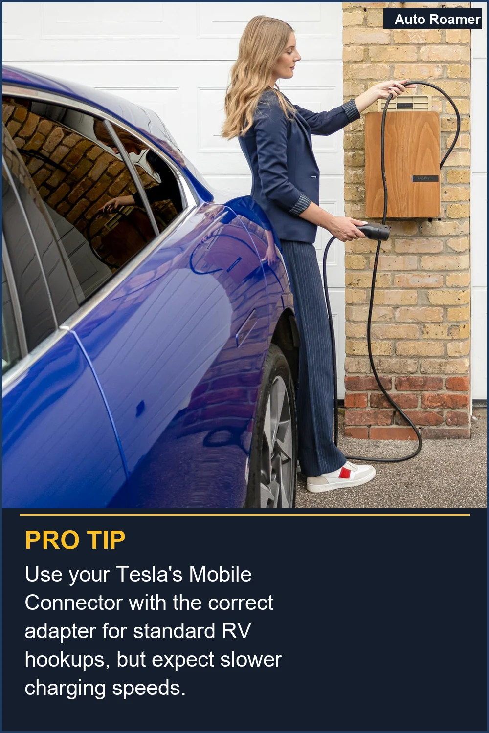 Use your Tesla's Mobile Connector with the correct adapter for standard RV hookups, but expect slower charging speeds.
