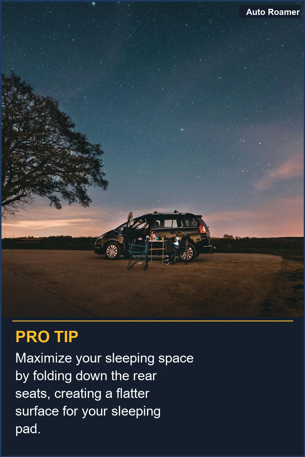 Maximiza tu espacio para dormir plegando los asientos traseros, creando una superficie más plana para tu colchoneta.