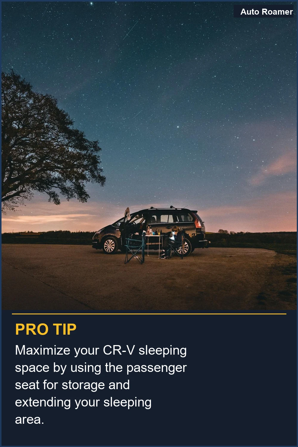 Maximize your CR-V sleeping space by using the passenger seat for storage and extending your sleeping area.