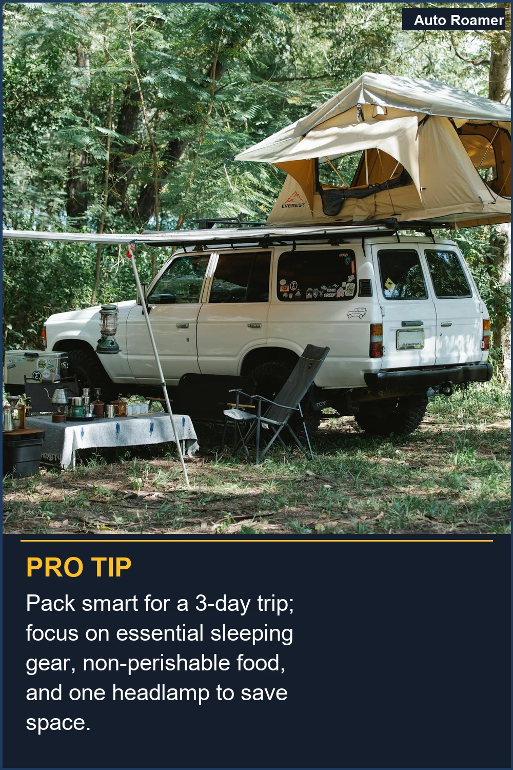 Pack smart for a 3-day trip; focus on essential sleeping gear, non-perishable food, and one headlamp to save space.