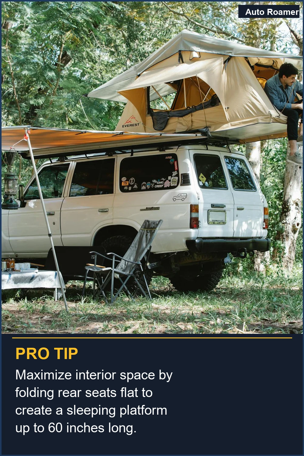 Maximize interior space by folding rear seats flat to create a sleeping platform up to 60 inches long.