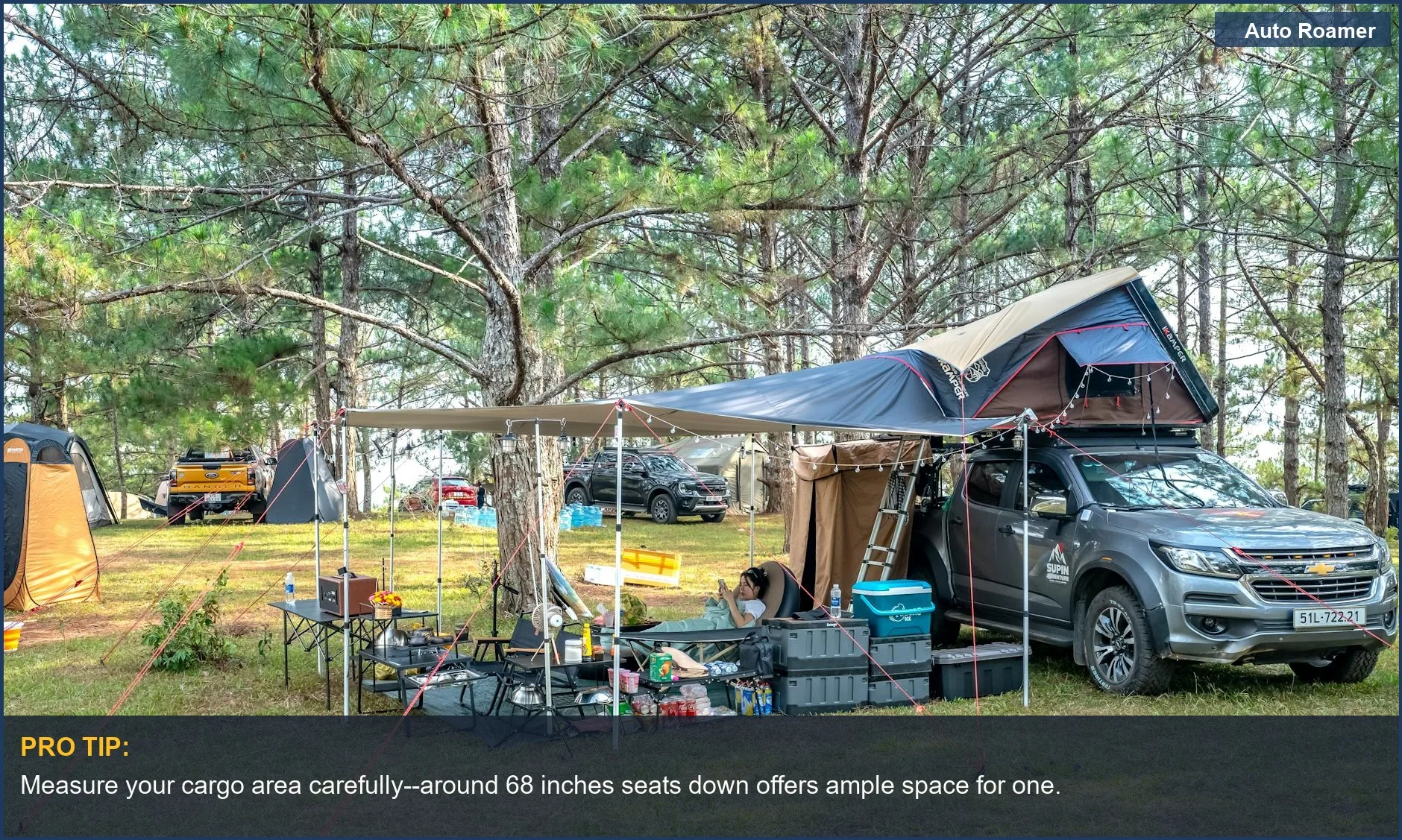 2017 Jeep Grand Cherokee WK2 interior setup for sleeping during car camping.