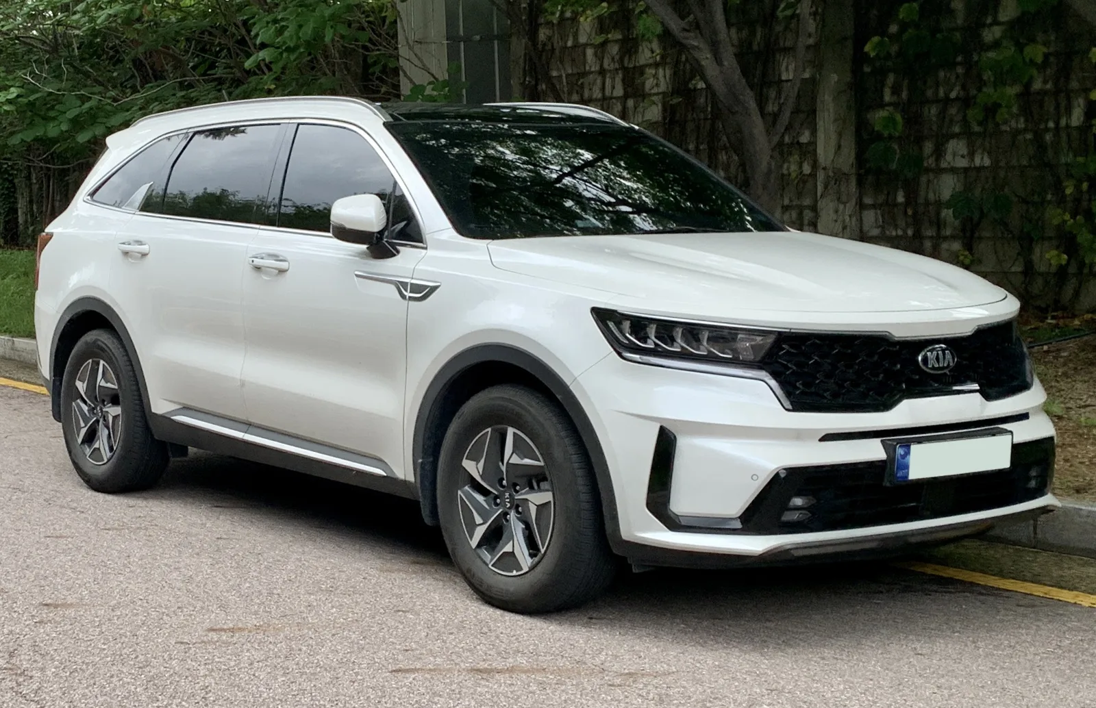 A white current-generation Kia Sorento SUV, the three-row model this sleeping guide covers