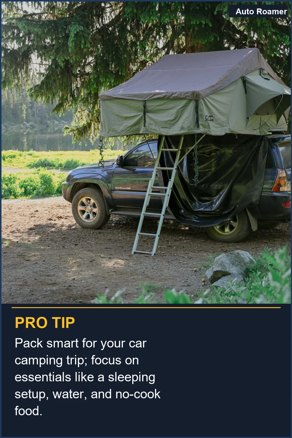 Pack smart for your car camping trip; focus on essentials like a sleeping setup, water, and no-cook food.