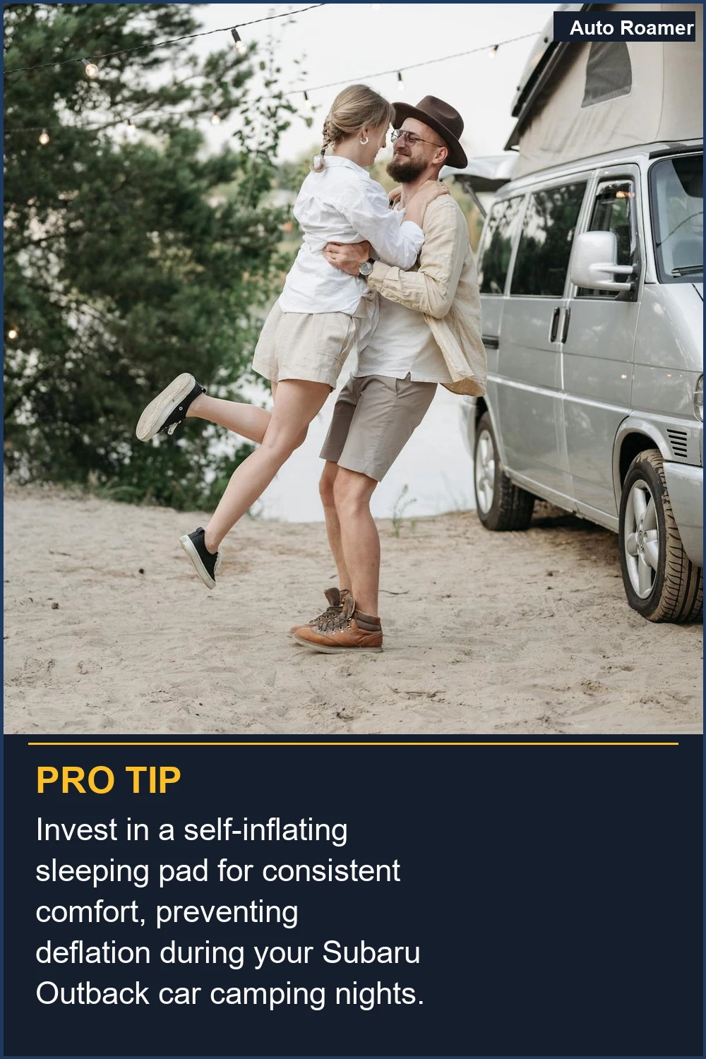 Invest in a self-inflating sleeping pad for consistent comfort, preventing deflation during your Subaru Outback car camping nights.