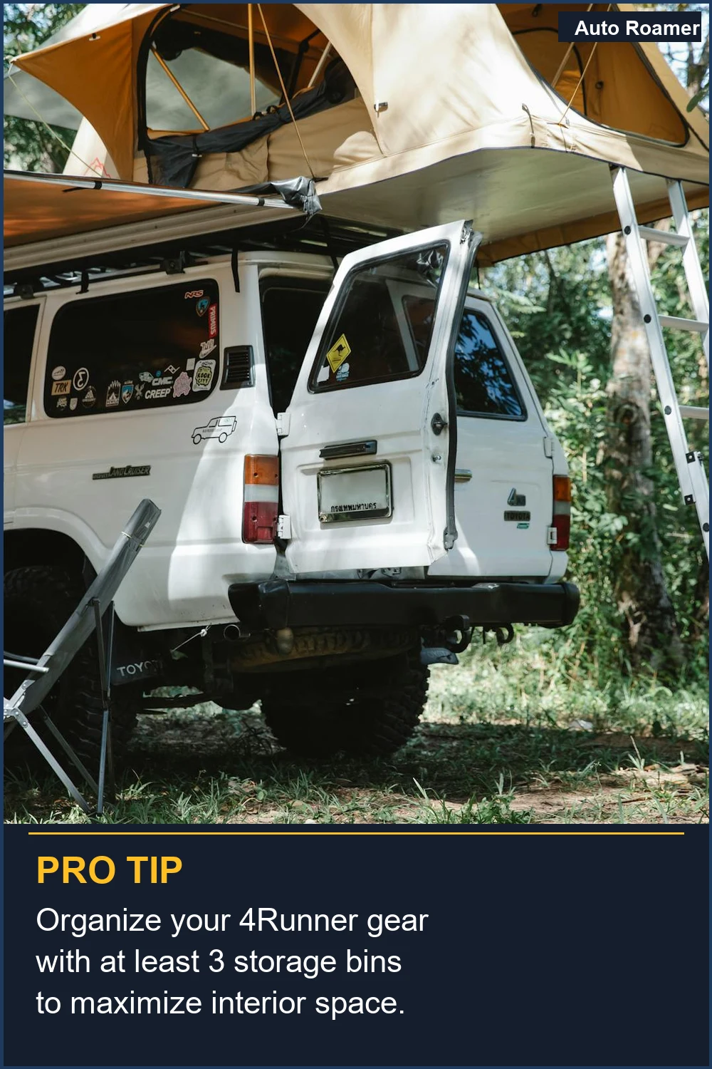 Organiza tu equipo de 4Runner con al menos 3 contenedores de almacenamiento para maximizar el espacio interior.