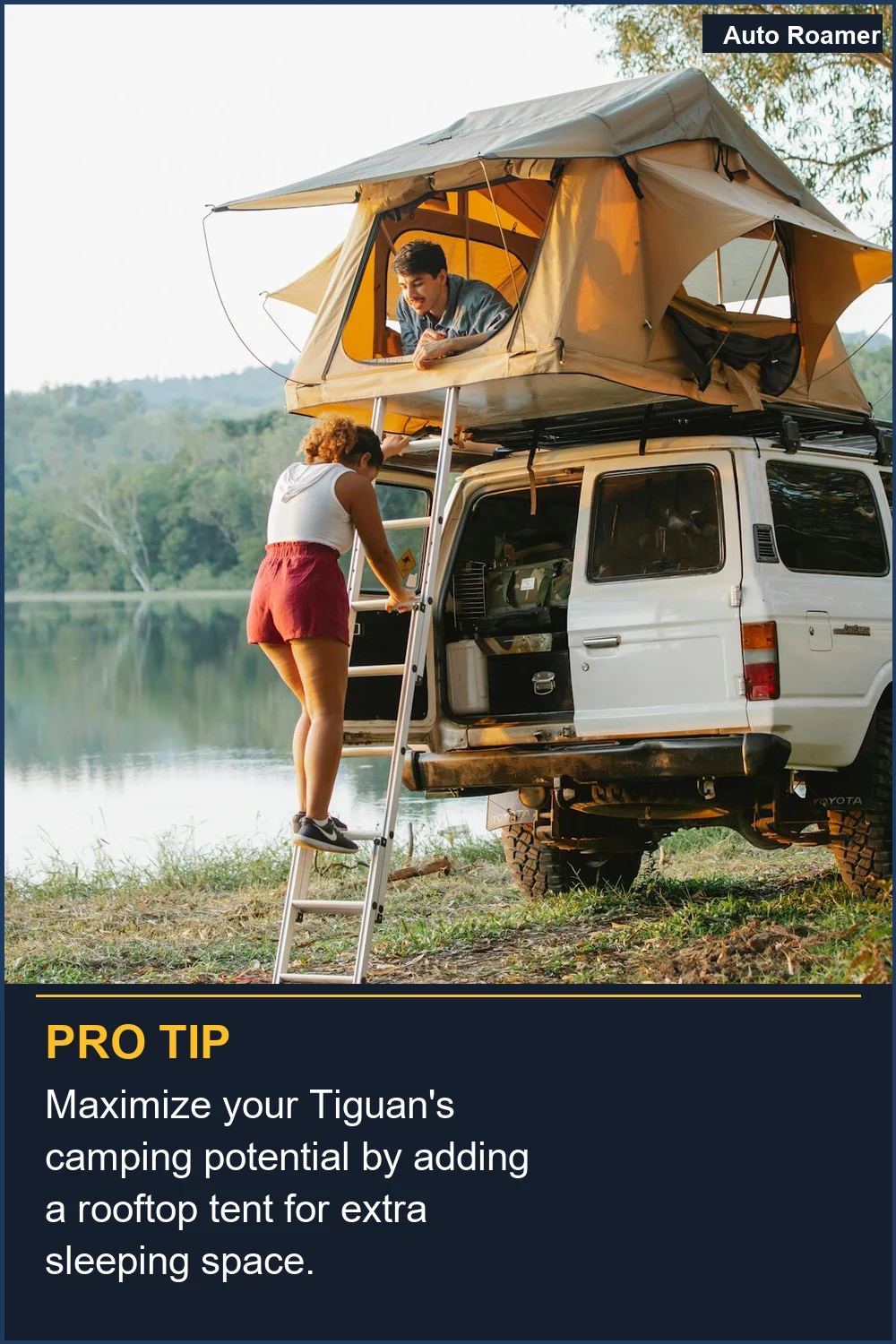 Maximize your Tiguan's camping potential by adding a rooftop tent for extra sleeping space.