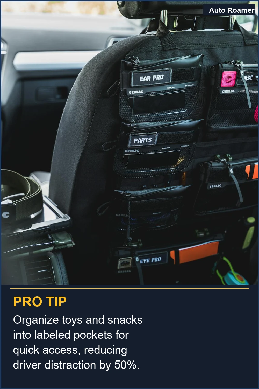 Organize toys and snacks into labeled pockets for quick access, reducing driver distraction by 50%.