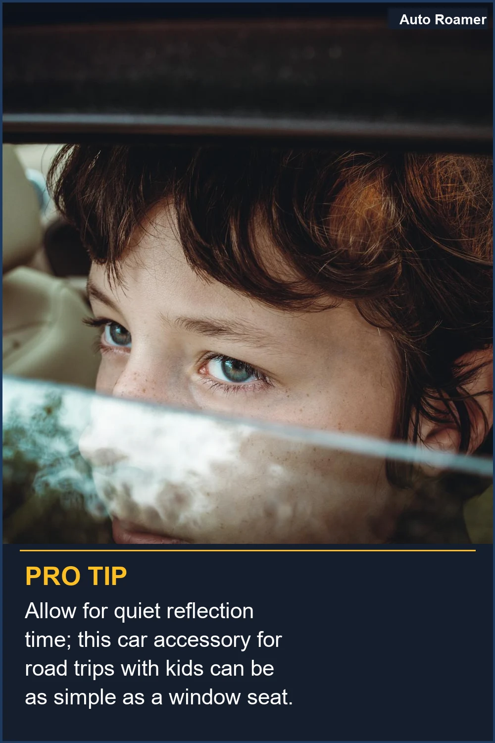 Allow for quiet reflection time; this car accessory for road trips with kids can be as simple as a window seat.