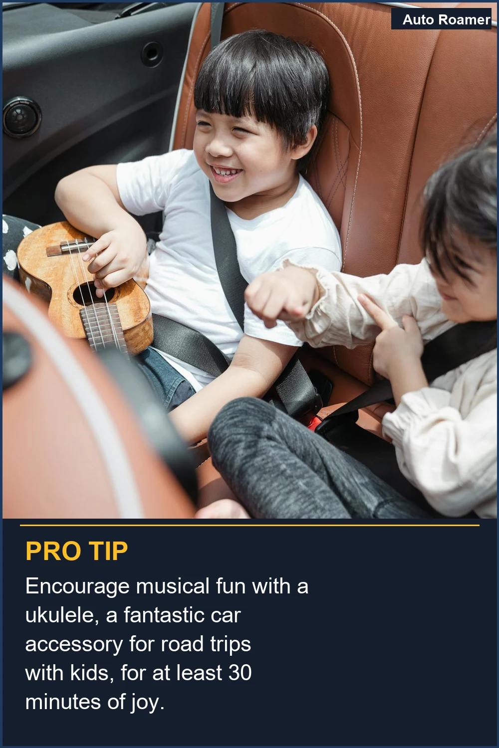 Encourage musical fun with a ukulele, a fantastic car accessory for road trips with kids, for at least 30 minutes of joy.