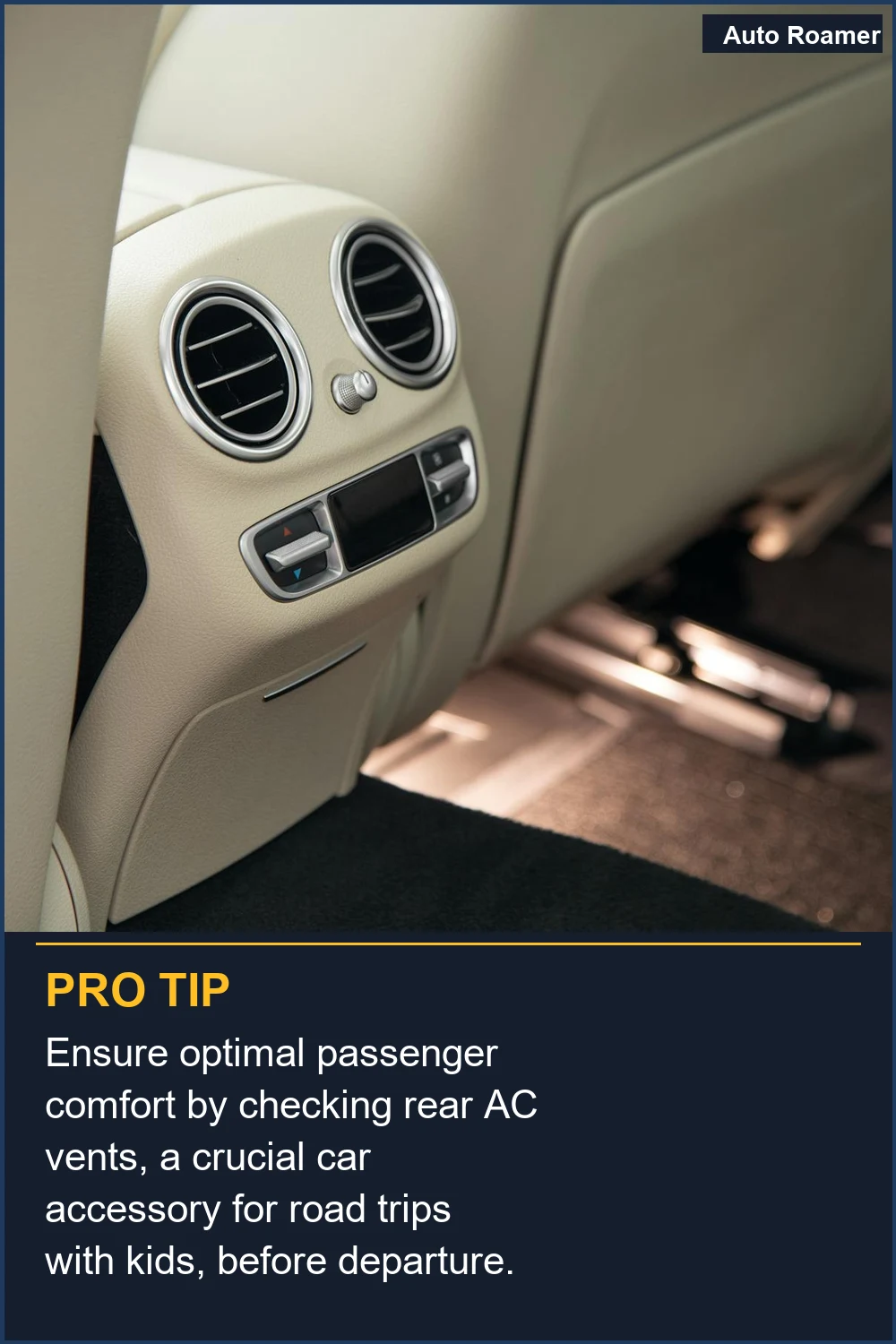 Ensure optimal passenger comfort by checking rear AC vents, a crucial car accessory for road trips with kids, before departure.