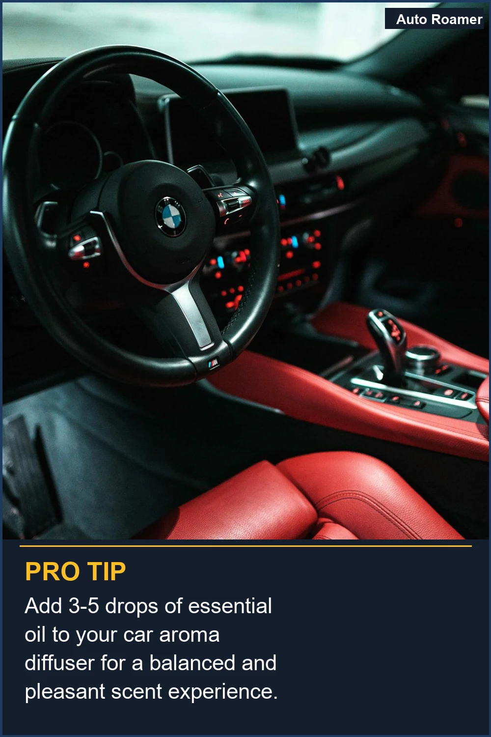 Add 3-5 drops of essential oil to your car aroma diffuser for a balanced and pleasant scent experience.