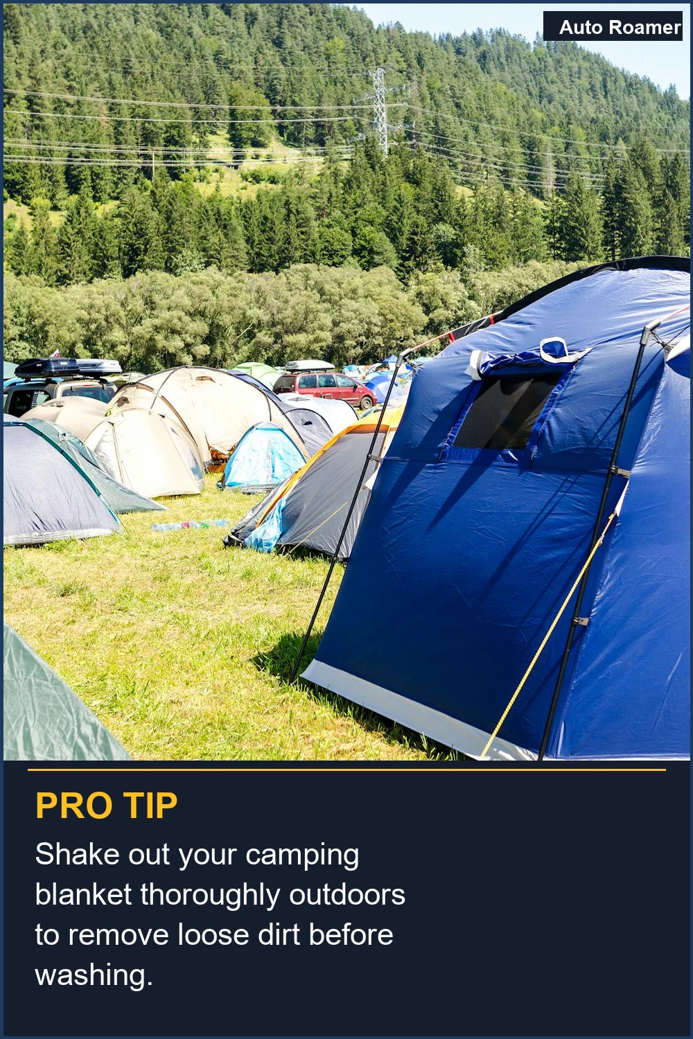 Shake out your camping blanket thoroughly outdoors to remove loose dirt before washing.