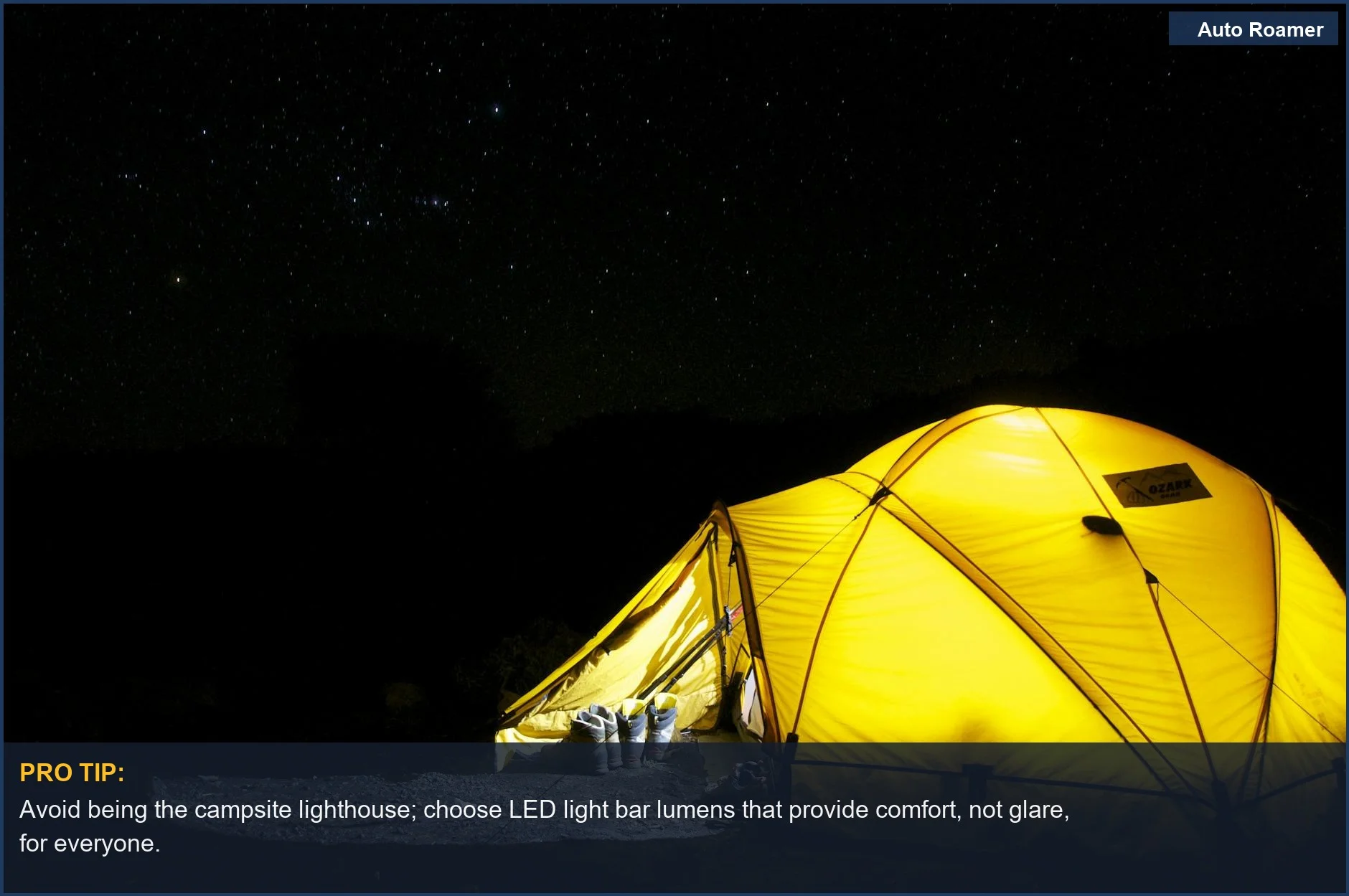 Glowing yellow tent pitched in a vast, star-filled night sky, showcasing camping adventure and light.