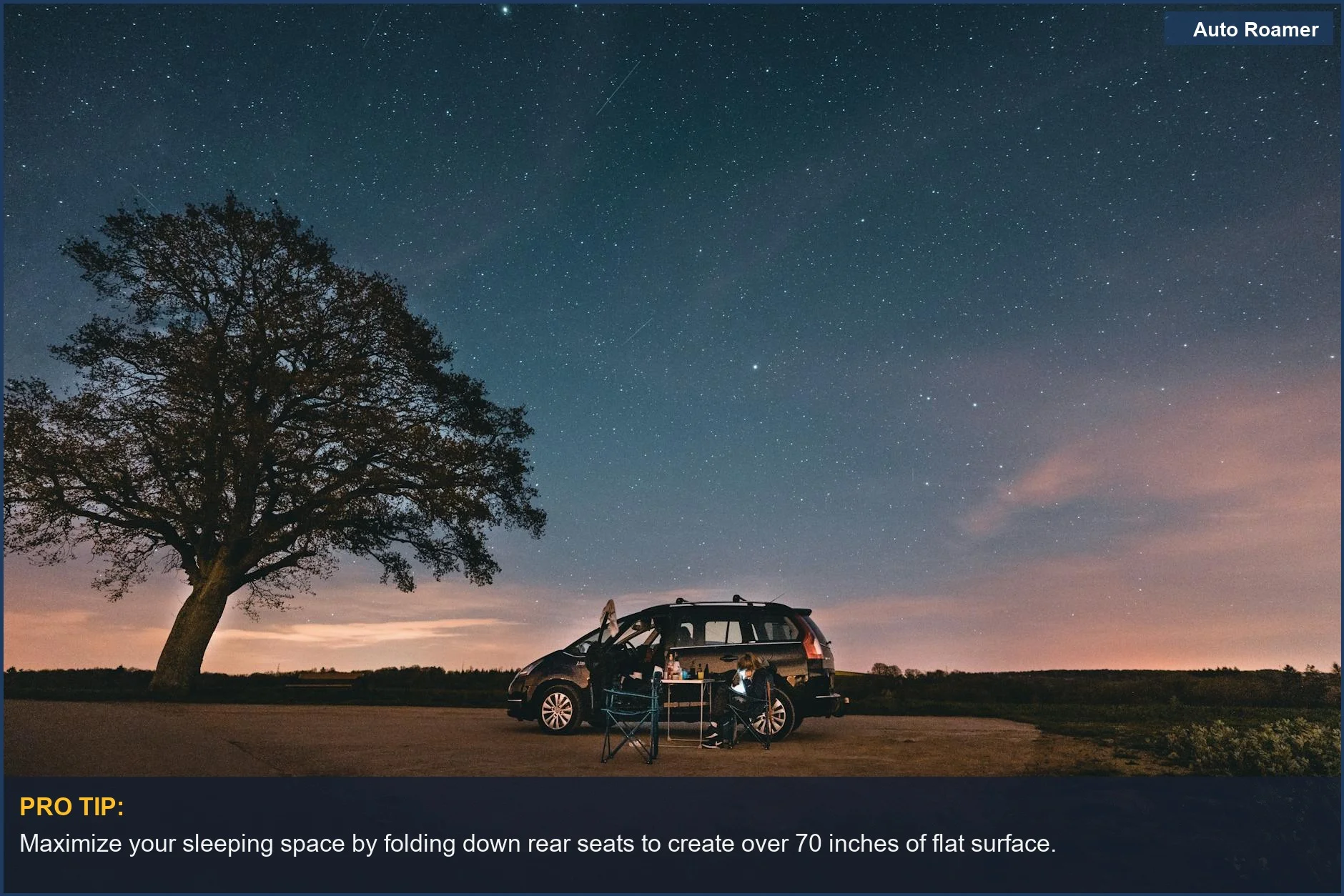 Serene car camping scene with a black SUV under a starry sky in Dinant, Belgium.