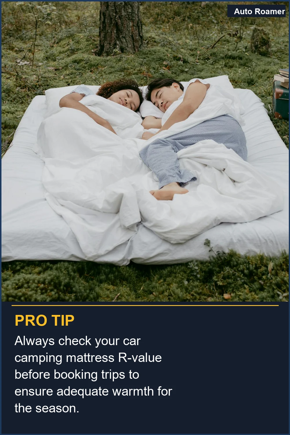 Siempre verifica el valor R de tu colchón para coche antes de reservar viajes para asegurar una calidez adecuada para la temporada.