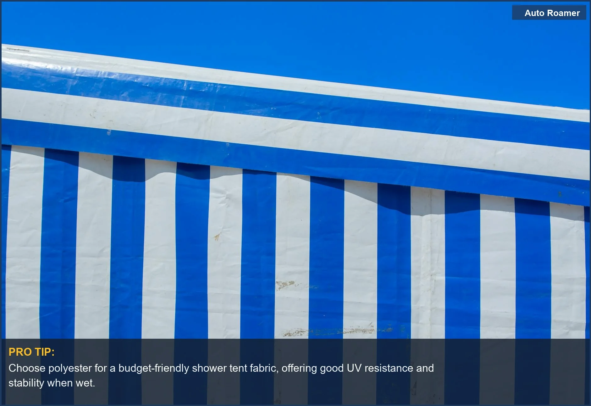 Close-up of blue and white striped shower tent fabric, highlighting its woven texture for car camping.