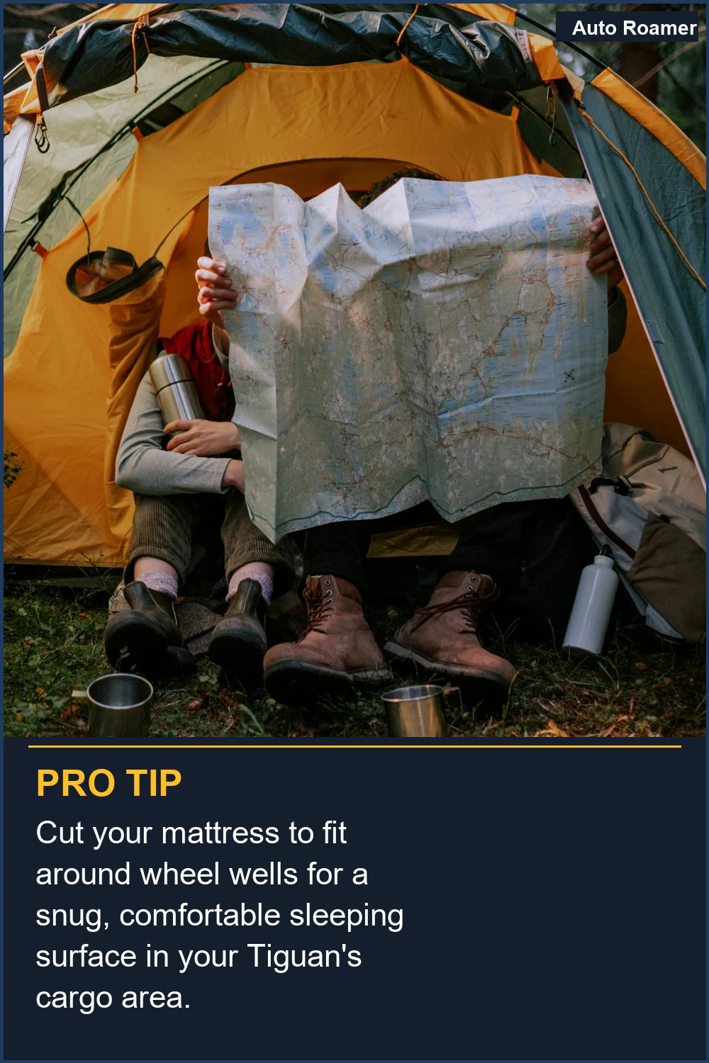 Cut your mattress to fit around wheel wells for a snug, comfortable sleeping surface in your Tiguan's cargo area.