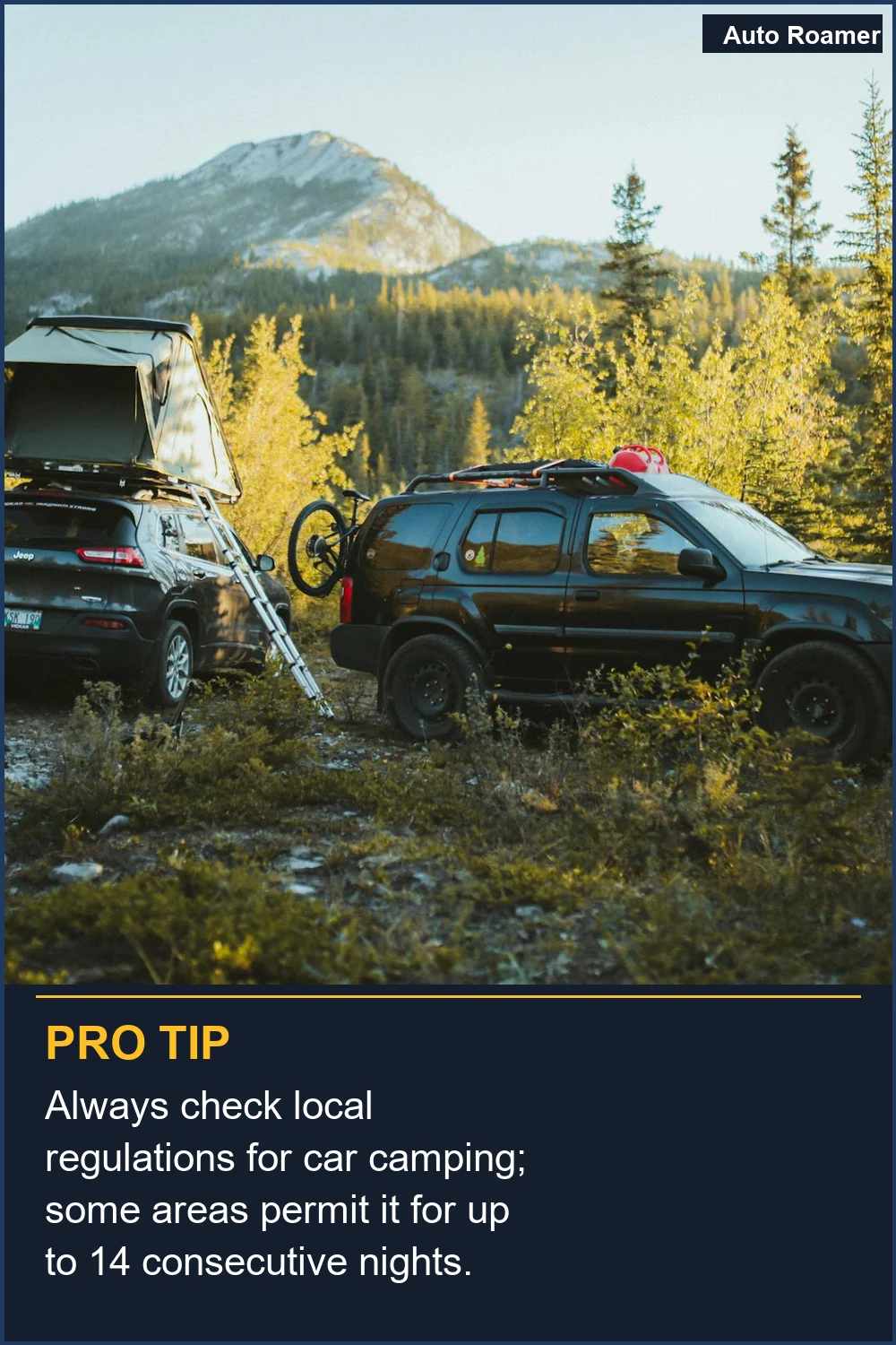 Always check local regulations for car camping; some areas permit it for up to 14 consecutive nights.