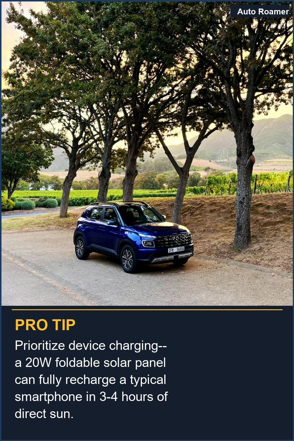 Prioritize device charging--a 20W foldable solar panel can fully recharge a typical smartphone in 3-4 hours of direct sun.